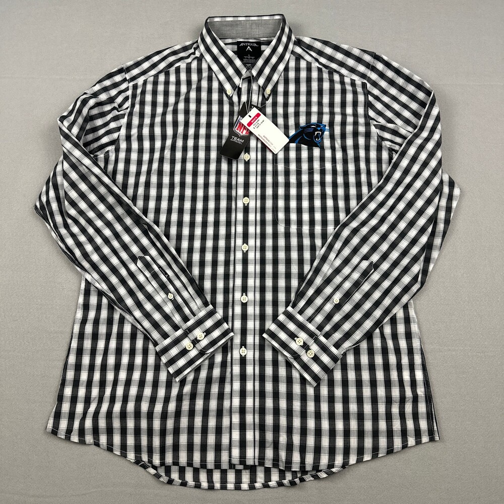Carolina Panthers Shirt Men Large Black White Check Long Sleeve Pocket NFL